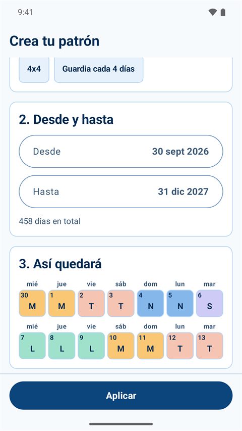 Asistente de patrón de turnos rotativos